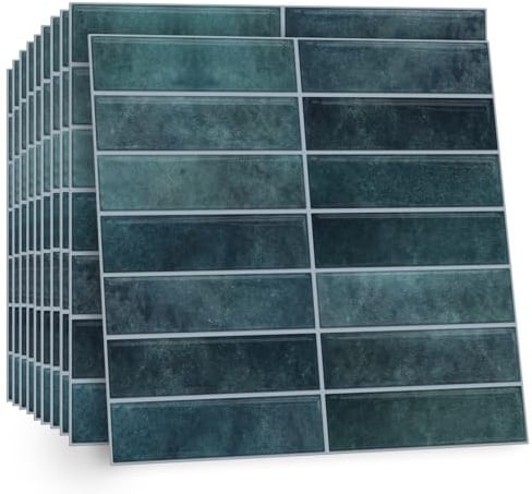 TOARTI 10 Stück 2D Blau Grün Fliesenaufkleber Metro Fliesen Selbstklebend fliesenaufkleber Küchenrückwand Fliesen Klebefliesen Fliesenfolie Selbstklebende Küche Bad 30 x 30cm