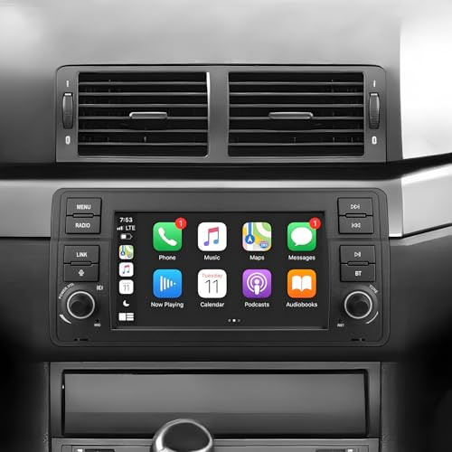 RUXYAXFOL Car Radio compatible with BMW E46 (1999–2004) 3 Series. Supports wireless/wired CarPlay, Android Auto + Mirror Link, Radio Features AM/FM/RDS/USB, 7-inch HD touchscreen.