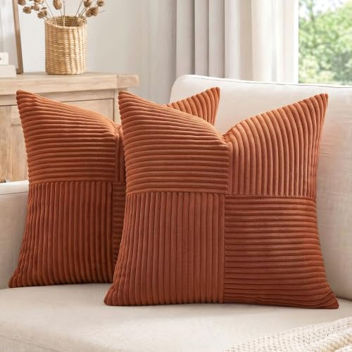 FDTERN 2er Set Rostrot Kissenbezug 80x80 cm Weich Moderne Dekorative Kissenbezüge Kissenhülle Dekokissenbezug Sofakissen Dekokissen Boho Deko für Sofa Schlafzimmer Wohnzimmer Bett