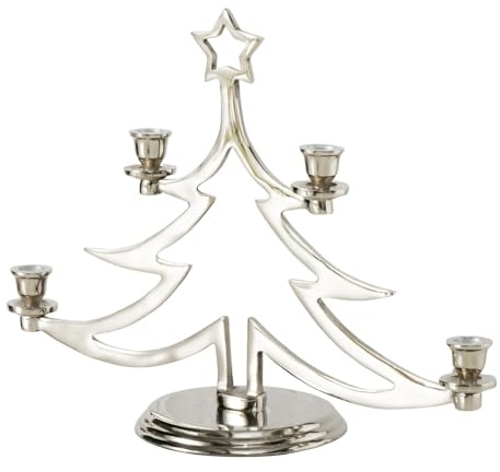 SilverTree Kerzenständer, Weihnachtsbaum-Design, 4 Kerzen, 47 x 17 x 35 cm, Silber Aluminium