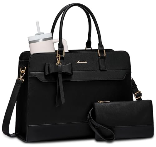 LOVEVOOK Handtasche Damen Groß, 17,3 Zoll Laptoptasche Arbeitstasche Elegant Uni Tasche Schultasche Lehrertasche, PU Leder Aktentasche Business Shopper Tasche Tote Bag für Schule Büro Arbeit, Schwarz