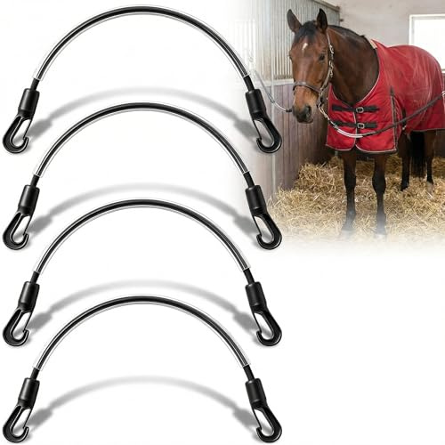 Kysren 4 Stück 54 cm Elastische Pferdedecken Beinriemen mit Doppelten Clips, Elastisches Schweifband, Pferdedeckenriemen und Schweifriemen Ersatz für Pferdetraining, Winterreiten, Hüten