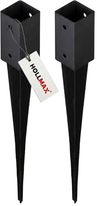 HOLLMAX 2 Stk. Einschlaghülse/Bodenhülse (71 mm), pulverbeschichtet, schwarz, für Vierkantpfosten