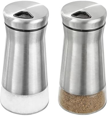 2 Piezas Salero y Pimentero de Cristal, Saleros de Cocina con Tapa de Orificios Ajustables de Acero INOX Botes Especias Transparente Juego de Tarros de Especias para Cocina, Barbacoa, Autocaravana