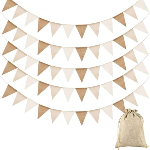 Wimpelkette Outdoor Wetterfest Rustikal Wimpel Girlande 5 Stück Wimpelkette | 20M Girlande Hochzeit, Wimpelketten Garten mit 60 STK Wimpel für Baby Shower, Hochzeit, Geburtstag