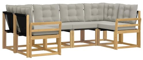 vidaXL Outdoor-Sofagarnitur mit Kissen 6 pcs Weiß und Hellgrau, Sofaset für den Garten, Moderne Kollektion, wetterfest, Bequeme Akazienholz-Sitze, entspannendes Arrangement