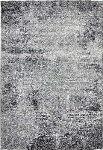 andiamo Luna Zeitloser Webteppich | Kurzflor Teppich für Esszimmer, Wohnzimmer Schlafzimmer im Vintage Look | Wohnzimmerteppich | Grau 120 x 170 cm