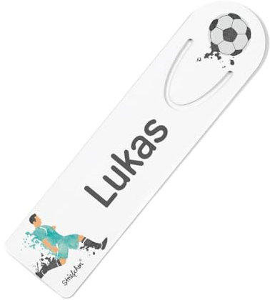 Striefchen® Lesezeichen mit Namen - Motiv: Fußballer - für den Schulstart