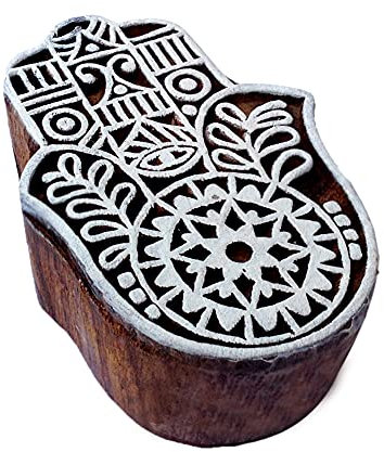 Indisch Druck Stempel Hamsa Hand Designs Holzblöcke - DIY Henna Stoff Textil Papier Ton Keramik Blocke Druck Stempel