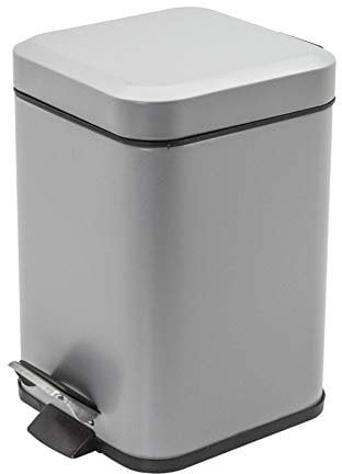 Harbour Housewares 3L Bathroom Bin - Matte Grey - Square Stainless Steel Pedal Bin Slim Kitchen Rubbish Trash Can Garbage Dustbin with Lid and Inner Liner Bucket