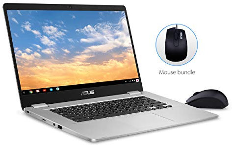 ASUS Chromebook C523 Laptop - Pantalla táctil Full HD NanoEdge de 15.6 pulgadas, procesador Intel Quad Core Pentium N4200, 4 GB de RAM, 64 GB de almacenamiento eMMC, ratón óptico incluido, USB tipo C,