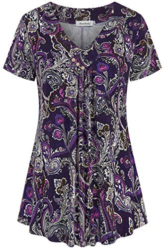 Ninedaily Camicetta estiva da donna a maniche corte, con scollo a V, Viola, XX-Large