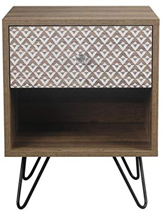 LPD Home Casablanca Lamp Table – Black Wired Legs | Wood Effect Side with Drawer & Shelf | Stylish Living Room or Bedroom | Contemporary Modern Accent Furniture (Lamp Table)