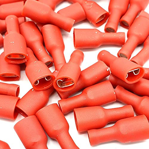 100 x 2.8x0.8mm Red Fully Insulated Female Push-On Disconnects Terminals