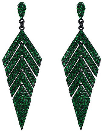 EVER FAITH Pendientes colgantes vintage para mujer Forma de diamante Diamante de imitación de cristal multicapa Tono verde negro