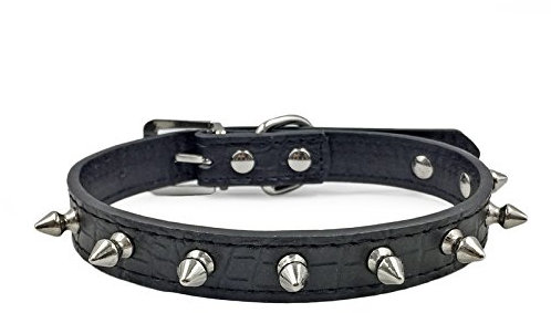 PETLESO Hundehalsband aus Leder, verstellbar, mit Nieten, für kleine und mittelgroße Hunde, Größe S, Schwarz