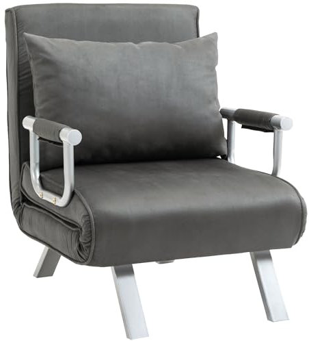HOMCOM Single Chair Bed, Click Clack Convertible Bed Settee, Modern Velvet Feel Fabric Lounge Couch with Cushion for Living Room, Bedroom, Guest Room, Grey