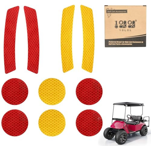 10L0L Golf Cart Front Rear Side Reflex Reflector Strips, Stick-On Sticker Decals Red Amber - Round
