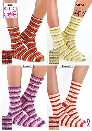 King Cole 4-lagiges Strickmuster für Damen mit Zopfspitze oder Chevron-Socken (5824)