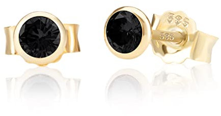 NKlaus Paar 5,0mm 585 Gelb Gold 14 Karat Ohrstecker Kristall Zirkonia Schwarz Butterfly Verschluss Damen Mädchen 11045