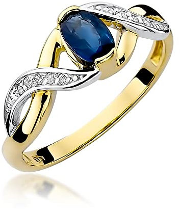 MARKO Damen-Goldring mit 0,70 Karat Saphir und 0,05 Karat Diamanten, 14 Karat Gold (585) | Goldring mit Box | Goldring für Frauen (Saphir, 53 (16.8))
