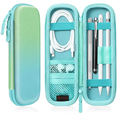 Fintie Funda para Apple Pencil (USB-C) y Apple Pencil 1ª/2ª Generación – Funda de piel sintética para Samsung, Huawei, Surface Pro Stylus Pen Funda protectora con compartimento para cable USB, Seaside
