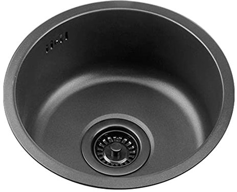 Fregadero Redondo de un Solo Cuenco, Fregadero de Cocina de Acero Inoxidable 304 Integrado Negro, Lavabo pequeño con colador de Drenaje de Cesta, Varios tamaños (Color : Black, S : 42cm|16.5inches)