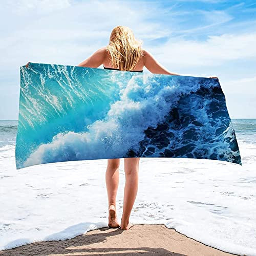 XLYYDS Mikrofaser Strandtuch Wellen Groß 100x200 cm für Erwachsene, 3D Strandhandtuch Blau Weiches Leicht Schnelltrocknend Sandfreies StrandtüCher für Strand Schwimmen