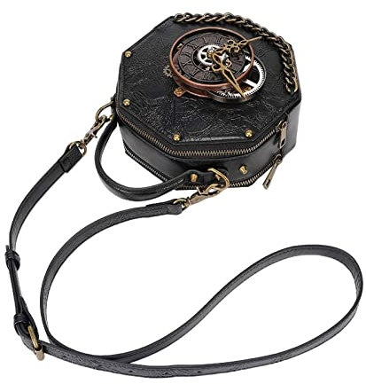 F Fityle Steampunk Umhängetasche Uhrkette Geldbörse Handtasche Verstellbarer Schultergurt Retro PU Leder Umhängetasche