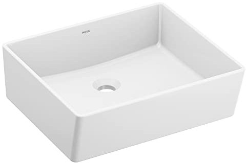 Moen BGCW10RV1618 - Fregadero rectangular de porcelana vítrea blanca para baño, 18 x 15.75 x 6 pulgadas con un cuenco de cerámica de porcelana de alto brillo para encimera
