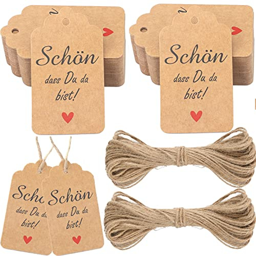 G2PLUS 100 Stk.Papier Geschenkanhänger,7x4 CM Kraftpapier Etiketten Tags, Papieretiketten Anhänger Etiketten mit Schnur für Gastgeschenke zur Hochzeit & Babydusche