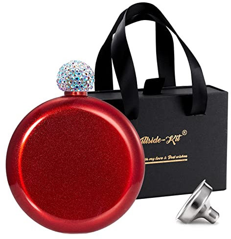 Hillside-Kit Booze Schnapsflasche – AB Kristalldeckel kreative 304 Edelstahl Weinflasche Alkohol Likörflasche für Frauen Mädchen Herren Party Handgröße Flasche – 142 ml