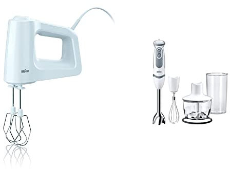 Braun HM3000WH MultiMix 3 Sbattitore Elettrico, Mixer ad Immersione, Impugnatura Antiscivolo, 5 velocità+Turbo & Minipimer MultiQuick 5 Vario MQ5235WH Frullatore ad Immersione, 21 velocità