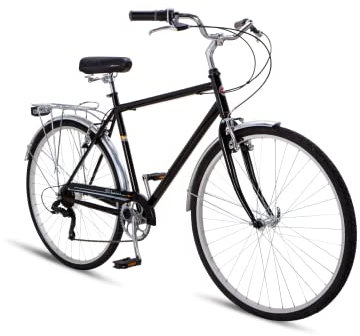 Schwinn Wayfarer 500 Hybrid-Fahrrad für Herren und Damen, 700C-Reifen, 18-Zoll-Hi-Ten-Stahlrahmen, 7-Gang-Schalthebel, Gepäckträger hinten, Schwarz