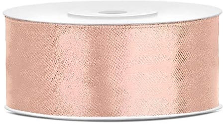 Decoraparty Ruban en Double Satin épaisseur 25 mm Pêche Claire Champaigne, Rouleau Bobine 25 mètres pour Décoration de Cadeaux, Bricolage, Cartes d’anniversaire ou Mariage, Boîtes à dragées, Fleurs
