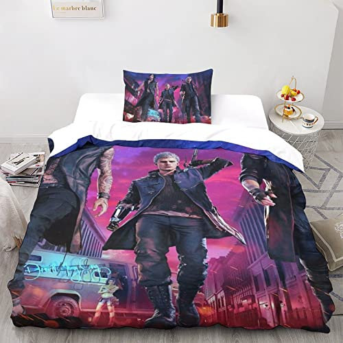 CPSUN Devil May Cry Bettwäsche Set Bettbezug Set Für Kinder Jungen Mädchen Weich Atmungsaktiv Microfaser Betten Set Mit Reißverschluss Und Kissenbezug 2 teilig Sets Single(135x200cm)