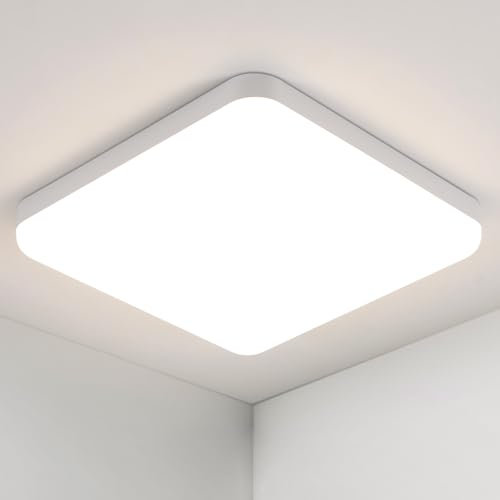 Toolight Plafonnier LED Plafond 32W, Luminaire Plafonnier 3600LM 4500K, IP54 Moderne Plafonnier LED Carré, Plafonniers pour Salle de Bain Cuisine Chambre Salon Balcon Couloir, Ø25CM