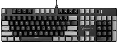 Qisan Teclado mecánico para juegos, USB con cable, retroiluminación LED, gris y negro, 104 teclas, diseño americano, teclado para juegos con extraíble, interruptor negro