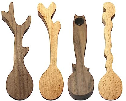 4 Pcs Spoon Carving Wood Blanks, Wood Carving Spoon Blank Unfinished, Beechwood Black walnut Blanks Carving Wood for Whittling Spoon, 4 Cute Shapes Spoon Carving Kit for Boyfriend DIY Carving