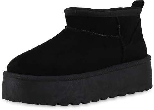 VAN HILL Damen Stiefeletten Winter Boots Warm Gefüttert mit Plateau Profilsohle