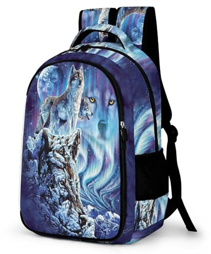 WCEECE Schulrucksack Für Jungen Mädchen Schulrucksack Tier Wolf Wölfe Druck Rucksack Jugendlichen Schultasche Outdoor Daypack