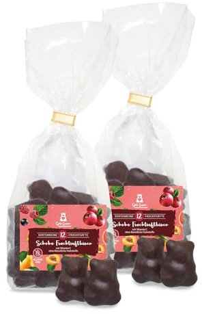 2er Set Schoko Fruchtsaftbären mit Zartbitterschokolade | 12 sortenreine Fruchtsäfte | Ohne künstliche Farbstoffe und Geschmacksverstärker | Perfekte Kombination aus Frucht und Schokolade