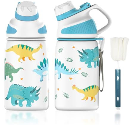 Fjbottle Gourde Isotherme Enfant avec Couvercle Magnétique en acier inoxydable, 400ml Bouteille Etanche Réutilisable Sans BPA Tritan, Anti-fuite, Convient pour Ecole, Sport et Maternelle