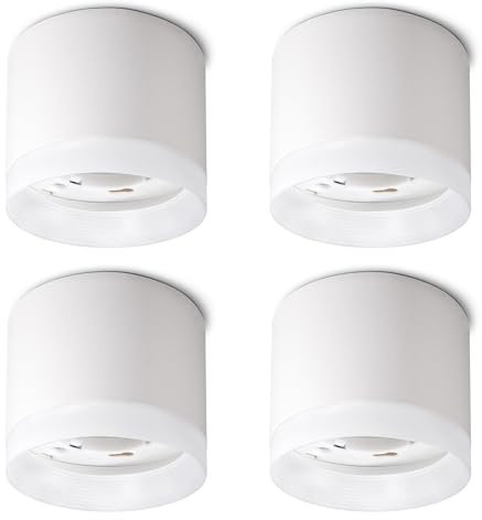 SSC-LUXon Aufputz Deckenleuchte VORA weiß matt 4er Pack - Spotlampe Decke mit Leuchtring blendfrei - moderner GX53 Aufbauspot