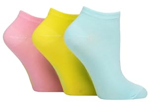 SockShop Ladies Striped, Plain and Mesh Bamboo Trainer Socks Pack of 3 (UK, Numeric, 4, 8, Regular, Regular, Lime Refresher Plain)