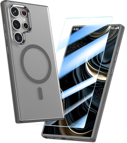 zelaxy Eagle-Eye Magnetische Hülle Kompatibel mit Samsung S24 Ultra Hülle,kostenloser Bildschirmschutz, Metallknöpfe und Metall-Linsenrahmen rutschfest Schutzhülle für S24 Ultra-Titangrau