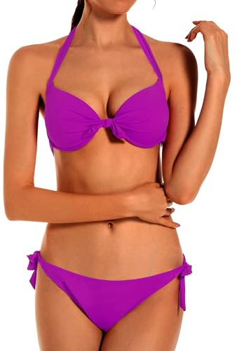 EONAR Bikini Donna Costume da Bagno Push Up Imbottito Reggiseno Due Pezzi Coordinati da Bikini per Donna(S,Purple)