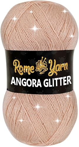Rome Yarn Angora Glitter Garn | #2 Fine, Sport (USA), 4 ply (UK) | Metallic-Wolle | Glitzerndes Garn zum Stricken und Häkeln Simli Wolle (1 Knäuel, 1873 Hautfarbe)