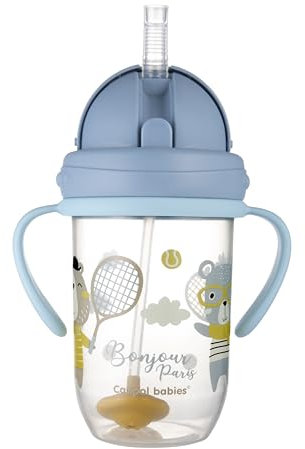 Canpol babies 56/607 Gobelet anti-déversement avec paille lestée 270ml 6+m-BONJOUR PARIS-BLUE