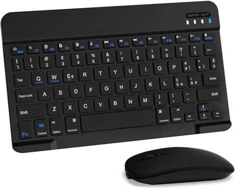 LAMA Tastiera e Mouse Wireless, Tastiera Tablet Universale Ultra Sottile Ricaricabile, Tastiera Bluetooth Portatile per iPad/Tablet/iOS/Android/Windows/Laptop/Computer Desktop/Telefoni, Nero